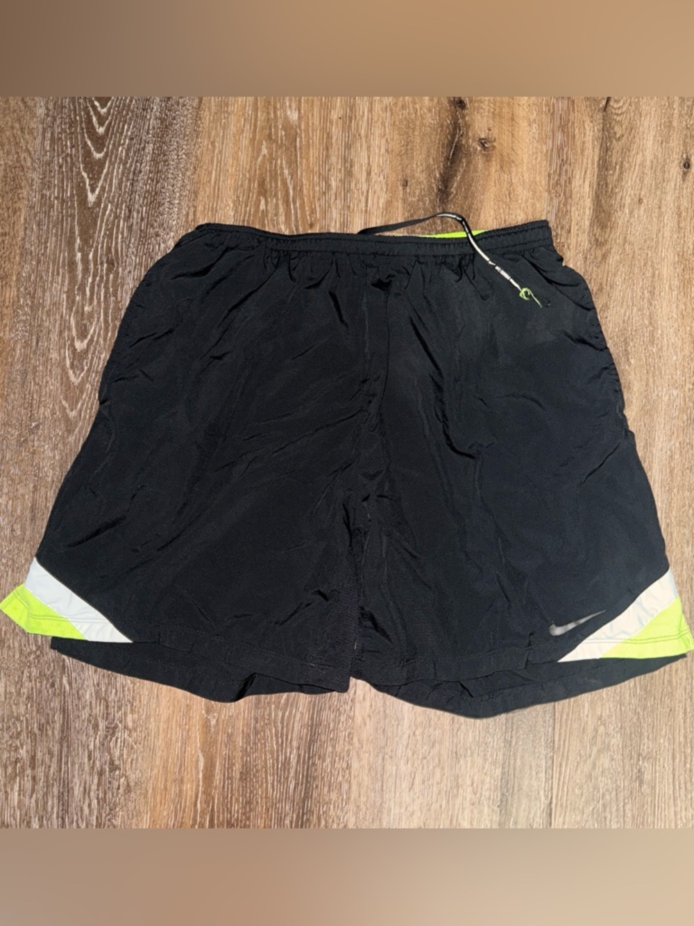 Nike Men’s Black Running Shorts with Neon Lime Trim